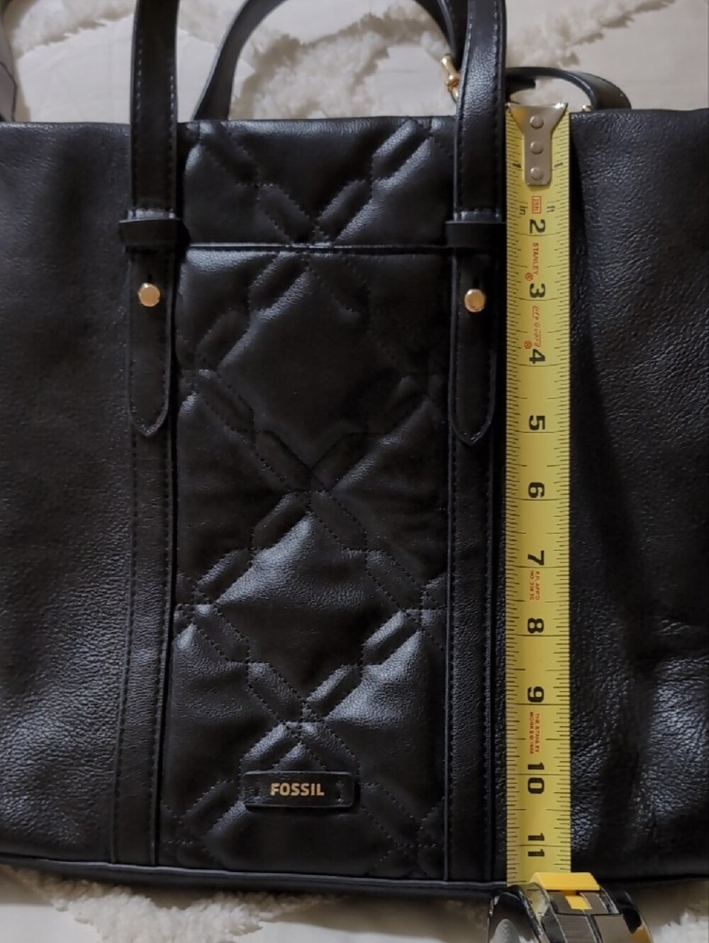 Fossil Black Quilted Panel Tote/Handbag with Gold Accents - Picture 6 of 6